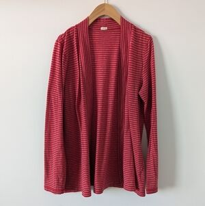 J. Crew Women's Size L Red Striped Open-Front Cardigan Cotton Blend